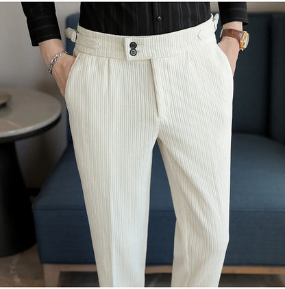 2025 New Light Luxury Chenille Neapolitan High Waist  Casual Pants for Men, Premium Feeling Slim Fit  Mens Dress Pants