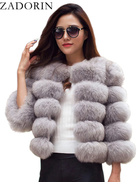 ZADORIN Fluffy Black Faux Fur Coat for Women – Elegant Thick Warm Mink-Style Jacket, S-5XL, Autumn/Winter 2024
