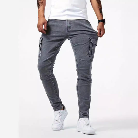 Men’s Utility Work Pants with Pockets – Slim Fit Denim Cargo Trousers for All Seasons