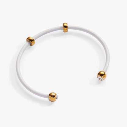 Bezel Stone Enamel Cuff, White