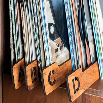 26-Pack Wooden Vinyl Record Dividers A-Z, Horizontal & Vertical - Artistic Vinyl Record Accessories - Light Brown - For Music Lovers & Collectors - Organize Vinyl Records, CDs, DVDs - Perfect Gift for Music Enthusiasts
