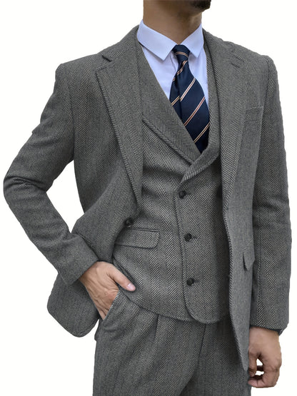 Men's 3pcs Tweed Suits Wool Blend Herringbone Western Vintage Groom Bestman Wedding Suits Formal Events Working Business Party Elegant Retro Tuxedo Suits Blazer+Vest+Pants 34s 36s 38s 40r 42r 44r 46r