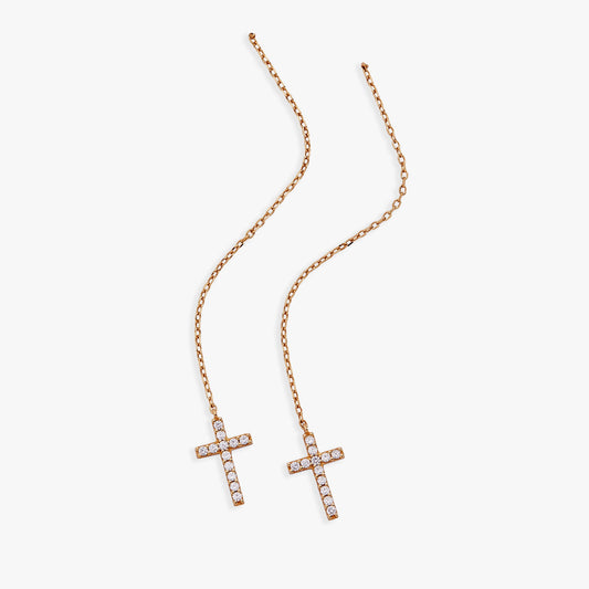 Cross Delicate Pave Crystal Threader Earrings
