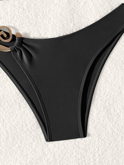New Two-piece Sexy Solid Color Metal Jewelry Bikini Beach Women's Separated Swimsuit