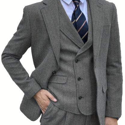 Men's 3pcs Tweed Suits Wool Blend Herringbone Western Vintage Groom Bestman Wedding Suits Formal Events Working Business Party Elegant Retro Tuxedo Suits Blazer+Vest+Pants 34s 36s 38s 40r 42r 44r 46r