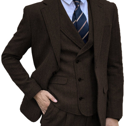 Men's 3pcs Tweed Suits Wool Blend Herringbone Western Vintage Groom Bestman Wedding Suits Formal Events Working Business Party Elegant Retro Tuxedo Suits Blazer+Vest+Pants 34s 36s 38s 40r 42r 44r 46r