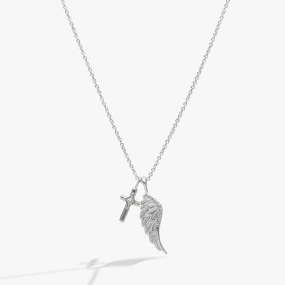 Faith Cross and Angel Wing Charm Necklace
