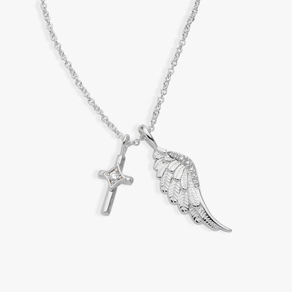 Faith Cross and Angel Wing Charm Necklace