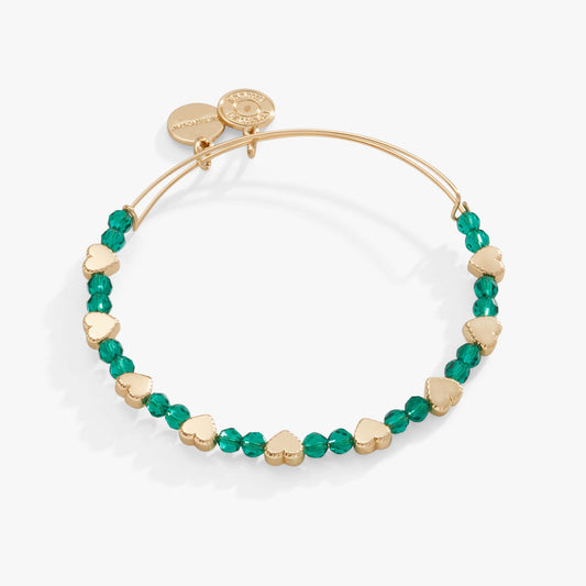 Gold Heart And Emerald Crystal Beaded Bangle