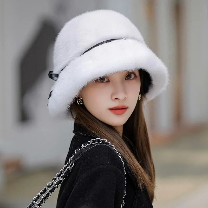 Natural Mink Fur Bucket Hat - Elegant Winter Snow Caps for Women