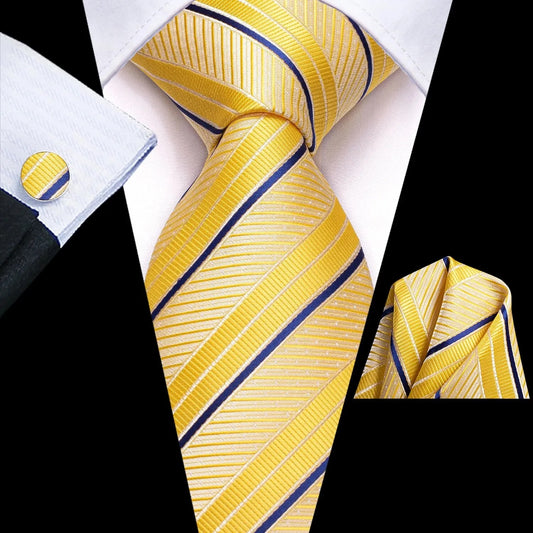 Men's Silk Business Tie Set with Handkerchief & Cufflinks