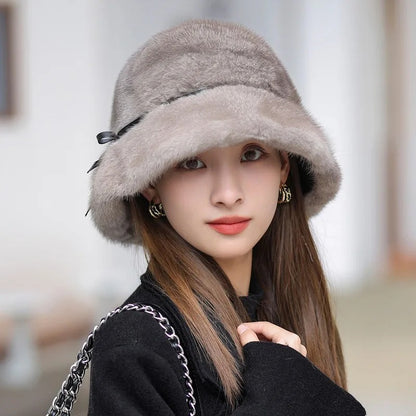 Natural Mink Fur Bucket Hat - Elegant Winter Snow Caps for Women