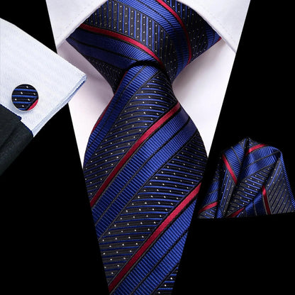 Men's Silk Business Tie Set with Handkerchief & Cufflinks