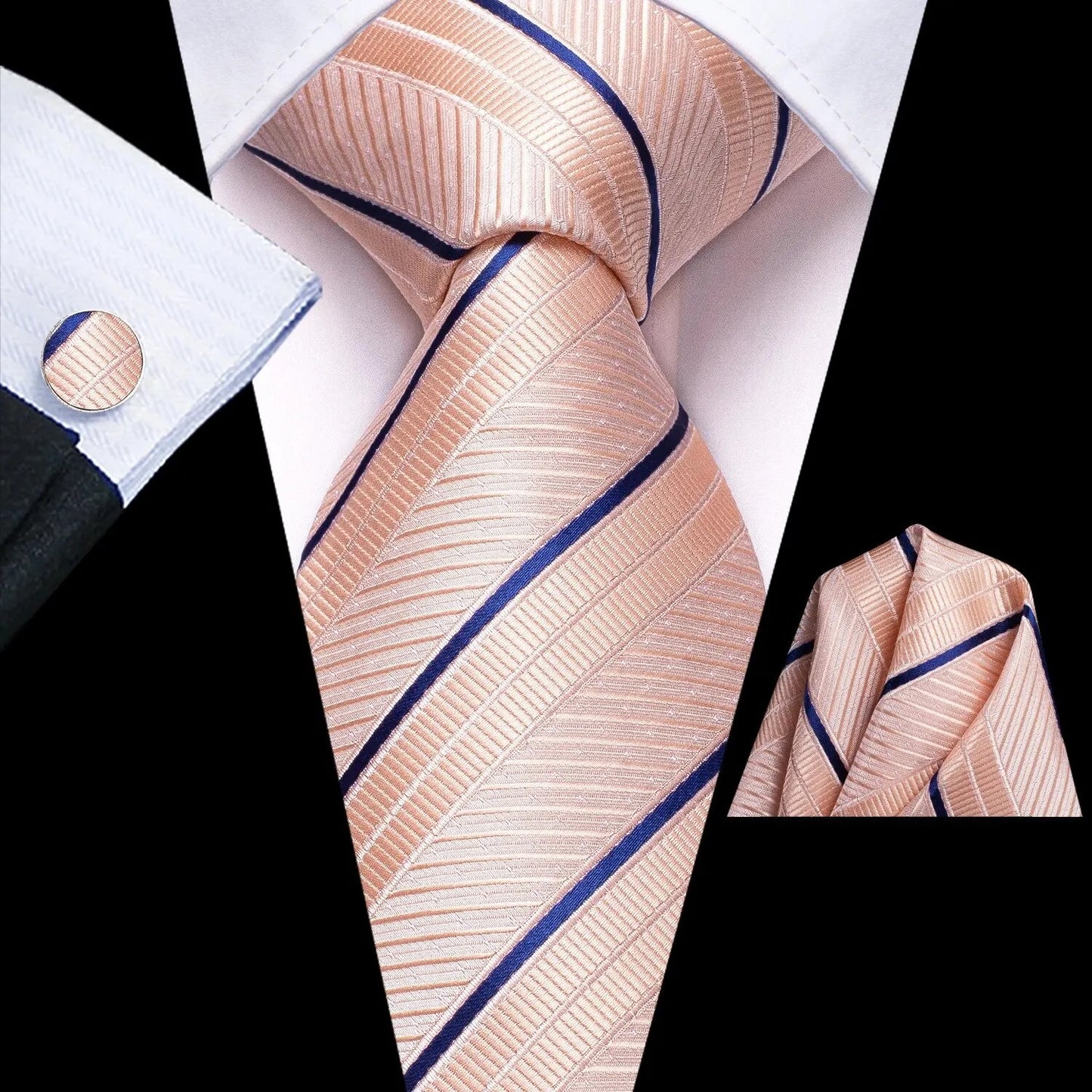 Men's Silk Business Tie Set with Handkerchief & Cufflinks