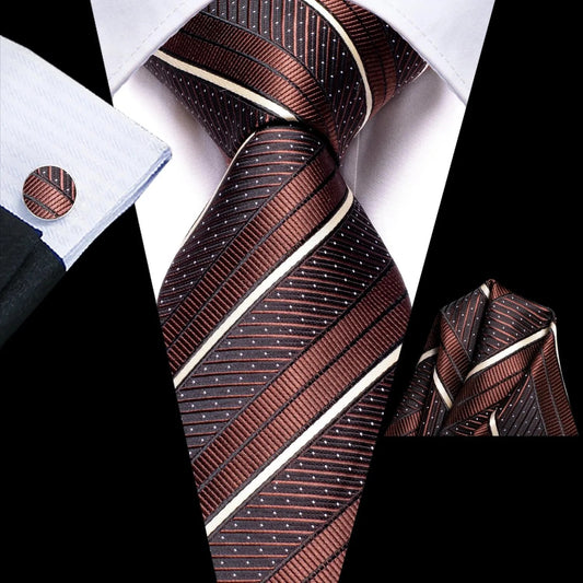 Men's Silk Business Tie Set with Handkerchief & Cufflinks