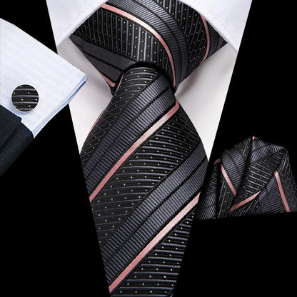 Men's Silk Business Tie Set with Handkerchief & Cufflinks