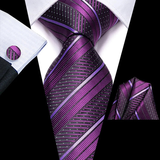 Men's Silk Business Tie Set with Handkerchief & Cufflinks