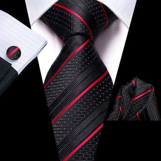 Men's Silk Business Tie Set with Handkerchief & Cufflinks