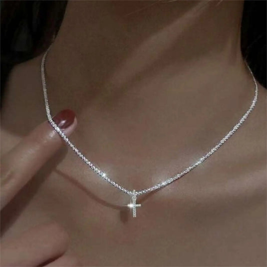 Minimalist Sparkling Cross Choker Necklace – Star Cauliflower Chain Collarbone Jewelry for Women