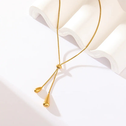 Elegant Water Drop Pendant Necklace - 18K Gold Plated Stainless Steel Jewelry Gift for Women