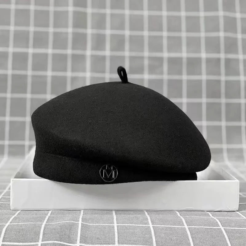 Elegant Wool Felt Winter Beret for Women - Stylish Formal Pillbox Fedora Hat