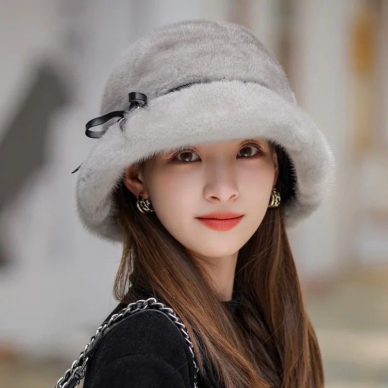 Natural Mink Fur Bucket Hat - Elegant Winter Snow Caps for Women