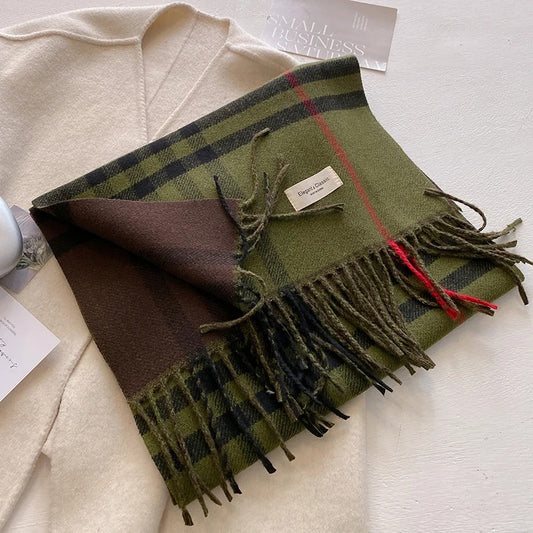 Autumn Winter Cashmere Plaid Scarf - Warm Thick Shawl with Tassels for Men and Women, Fashionable Neckerchief Wrap