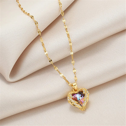 Elegant Ocean Heart Crystal Pendant Necklace – Women's Luxury Stainless Steel Jewelry