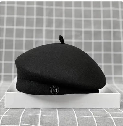 Elegant Wool Felt Winter Beret for Women - Stylish Formal Pillbox Fedora Hat