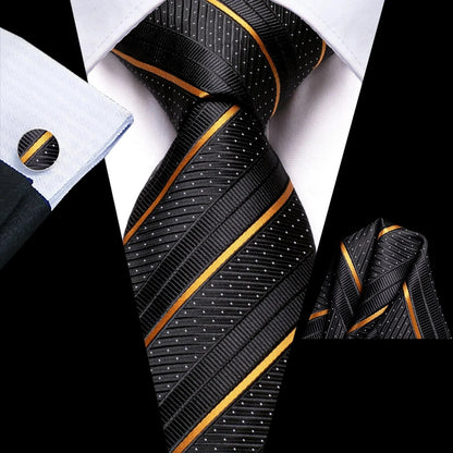 Men's Silk Business Tie Set with Handkerchief & Cufflinks