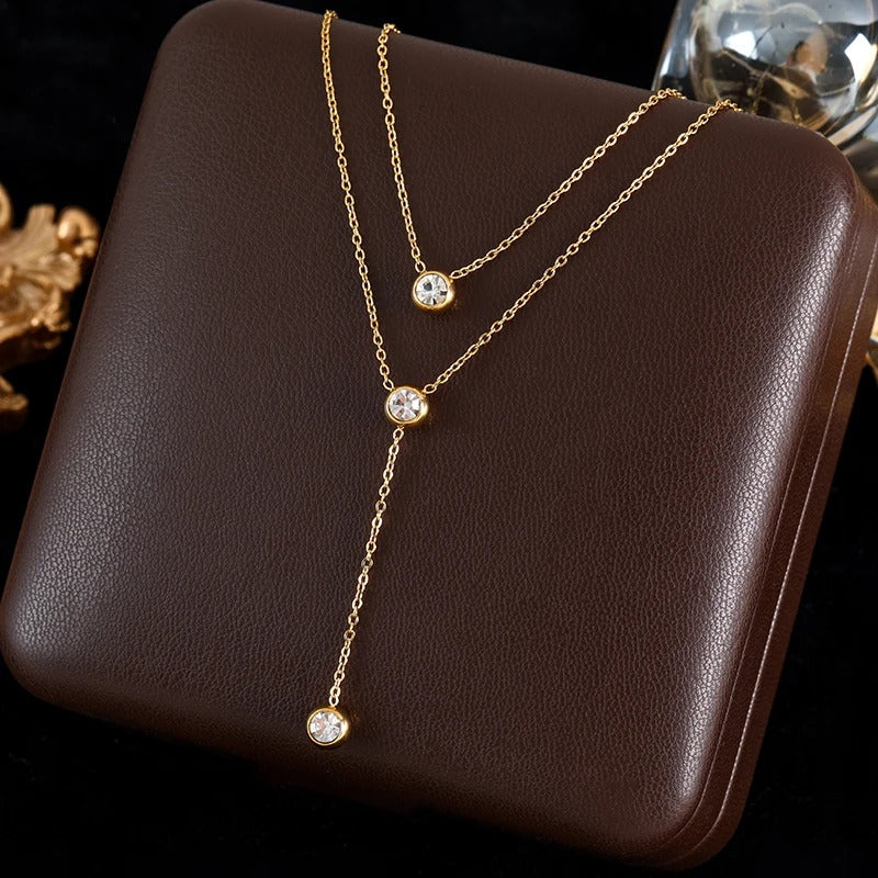 Elegant Water Drop Pendant Necklace - 18K Gold Plated Stainless Steel Jewelry Gift for Women