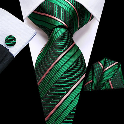 Men's Silk Business Tie Set with Handkerchief & Cufflinks