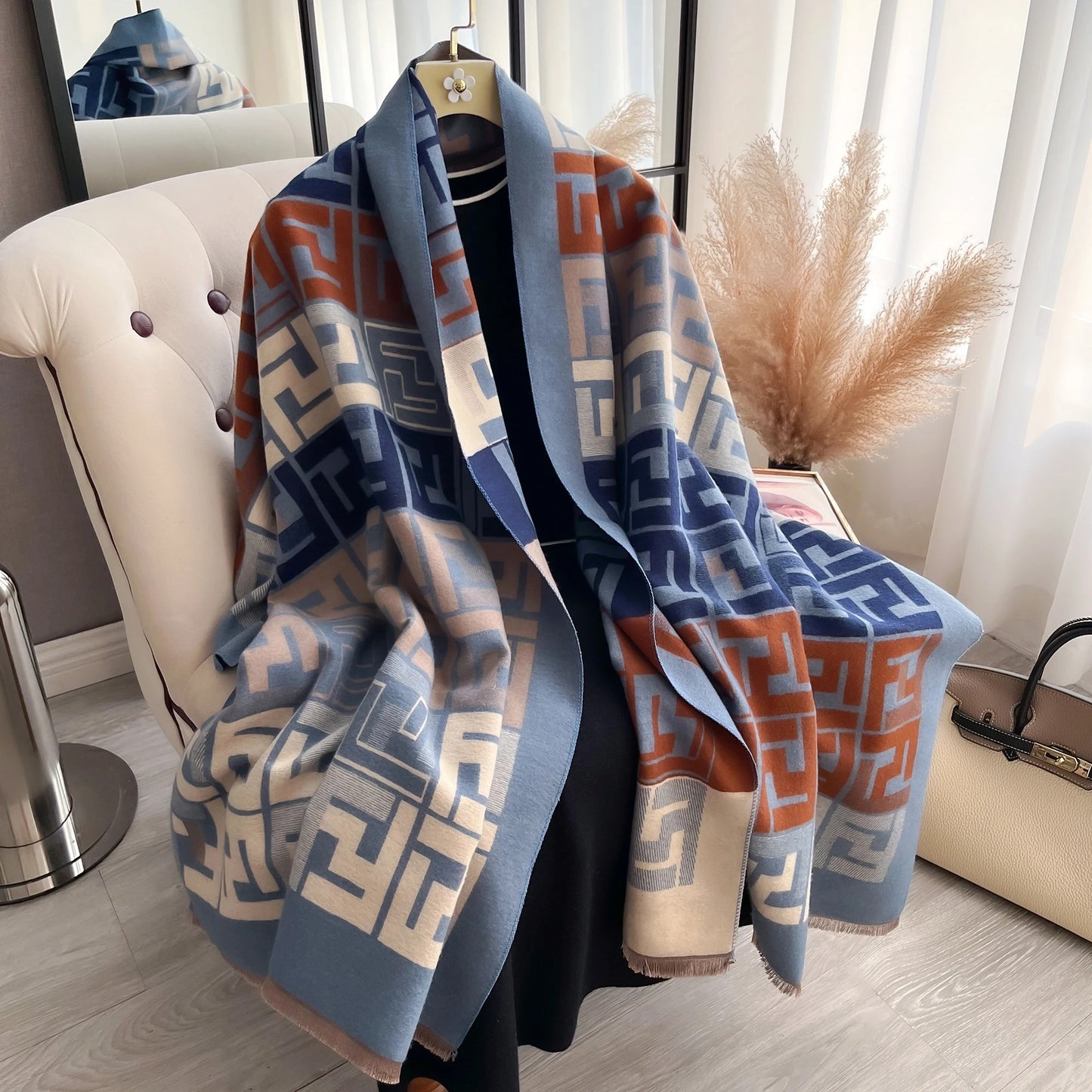 Double-Sided Cashmere Feel Winter Scarf for Women - Luxury Warm Shawl Wrap