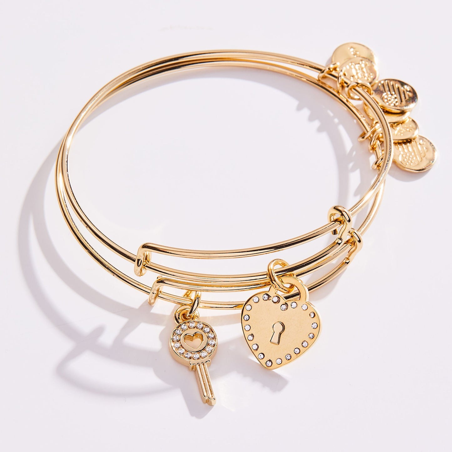 Pavé Key to Love Charm Bangle Bracelets, Set of 2