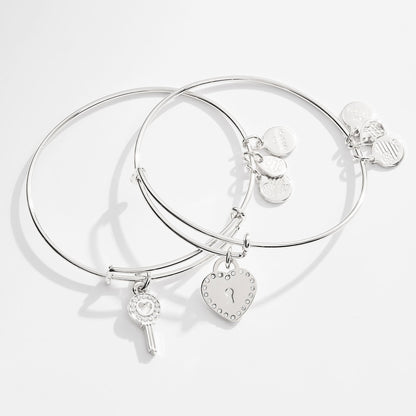 Pavé Key to Love Charm Bangle Bracelets, Set of 2