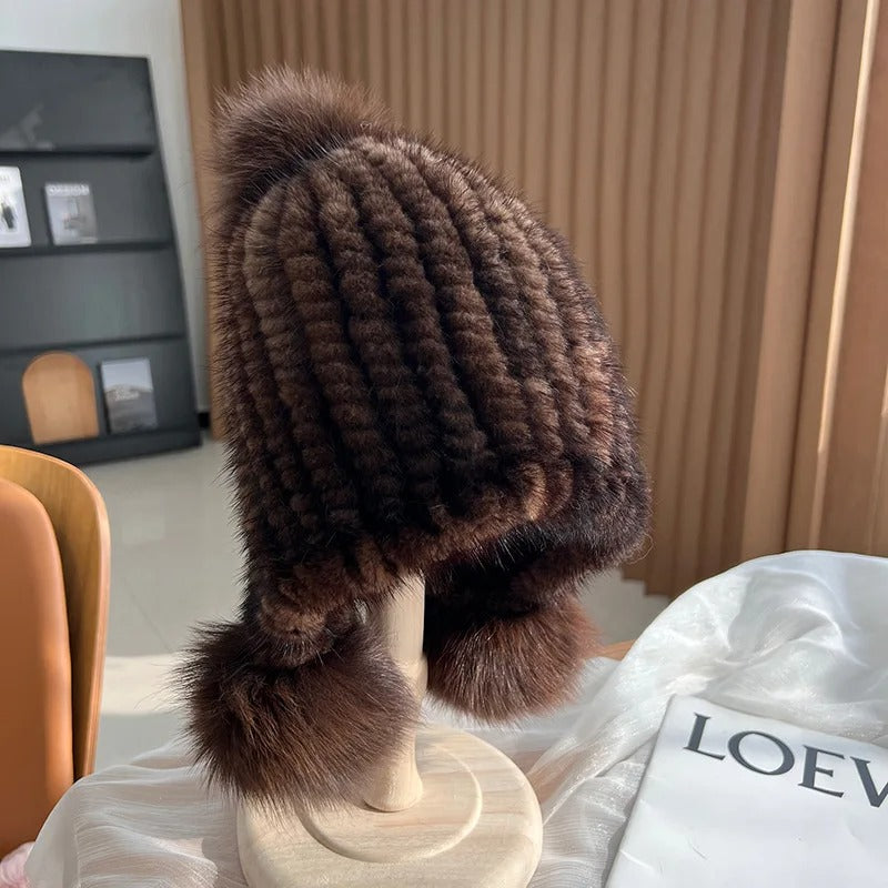 Knitted Mink Fur Beanies